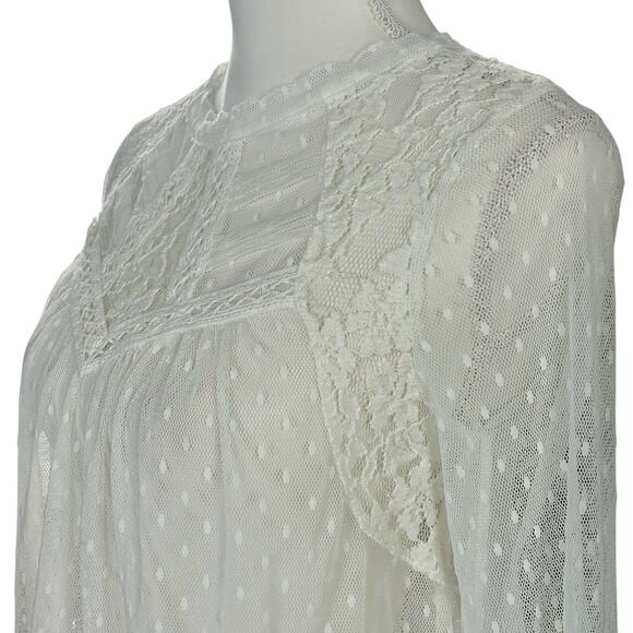 Free People Lace Top Women Sze Medium Ivory White Boho Romantic Sheer Dot Blouse - Picture 3 of 14